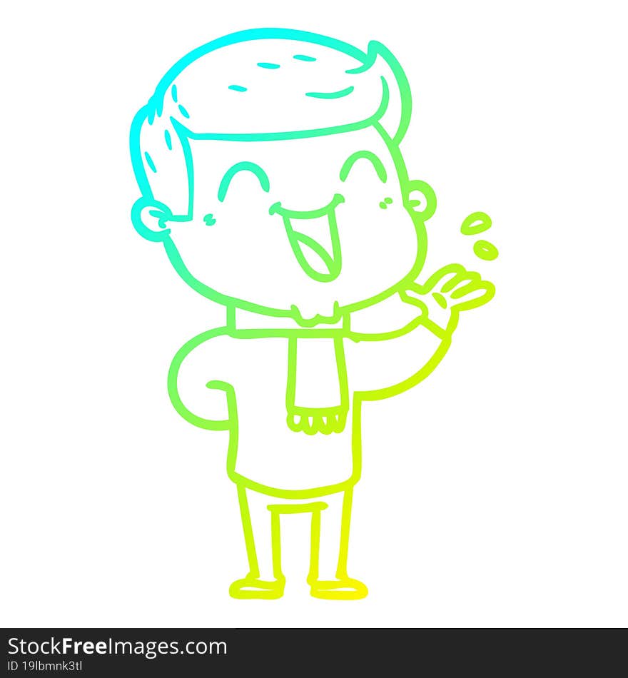 cold gradient line drawing of a cartoon man laughing