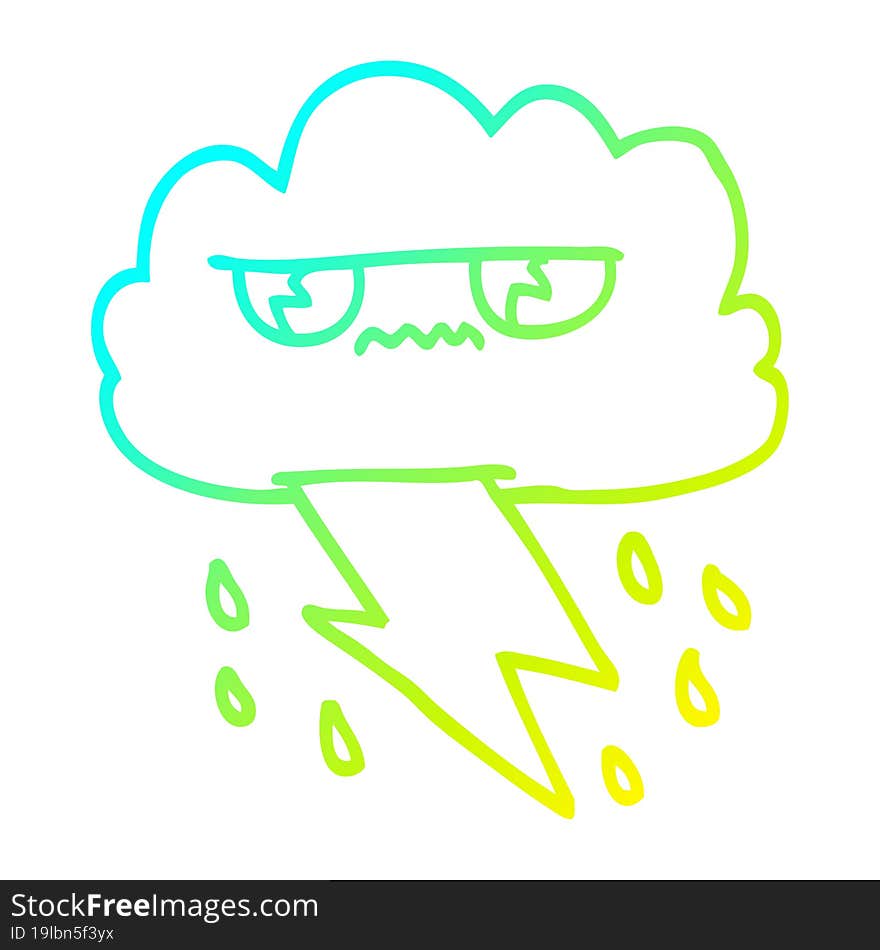 Cold Gradient Line Drawing Cartoon Angry Storm Cloud