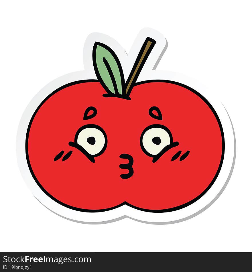 sticker of a cute cartoon red apple