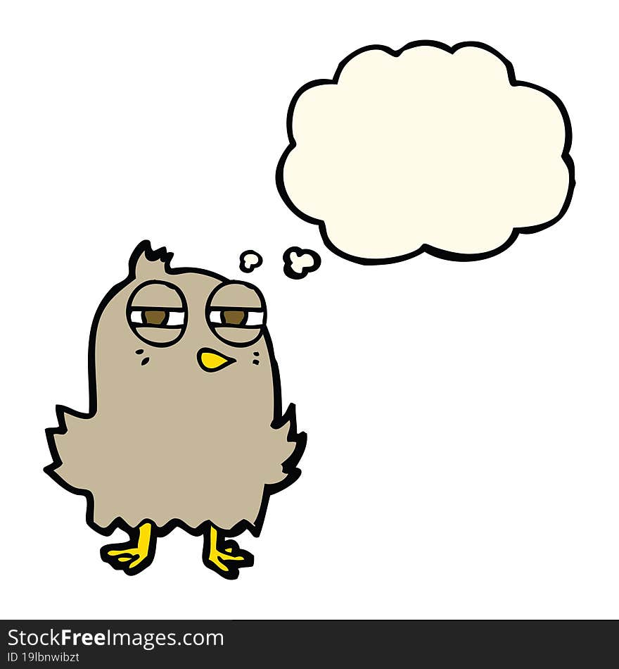 funny cartoon bird with thought bubble