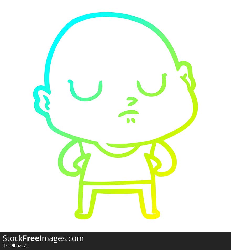 cold gradient line drawing of a cartoon bald man