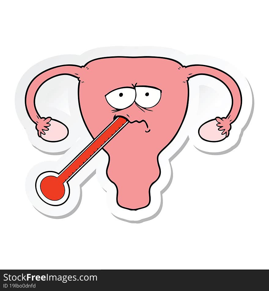 sticker of a cartoon poorly uterus