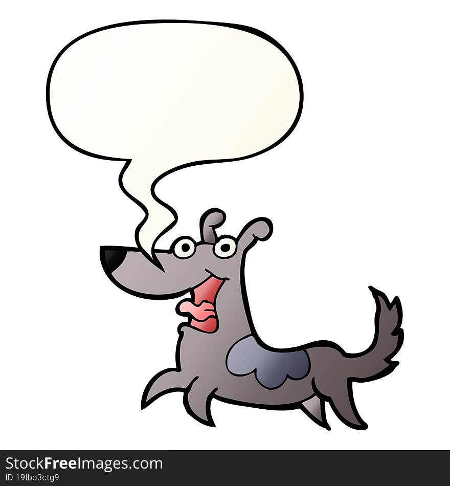 happy dog cartoon and speech bubble in smooth gradient style