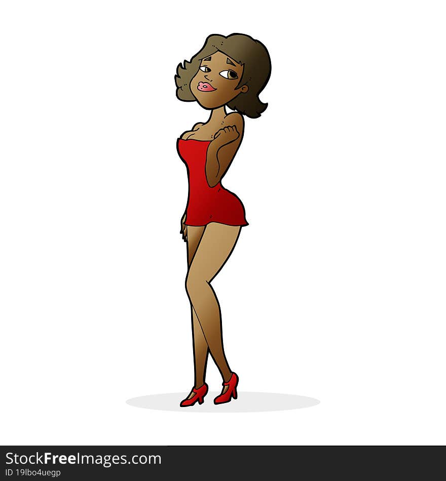 Cartoon Attractive Woman In Short Dress