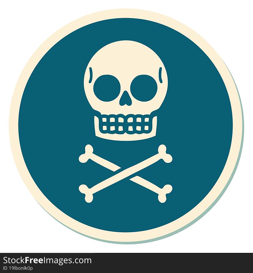 tattoo style sticker of a skull and bones