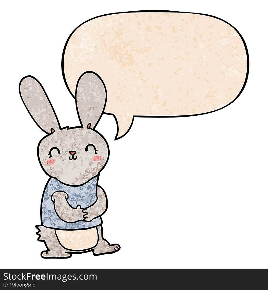 cute cartoon rabbit with speech bubble in retro texture style