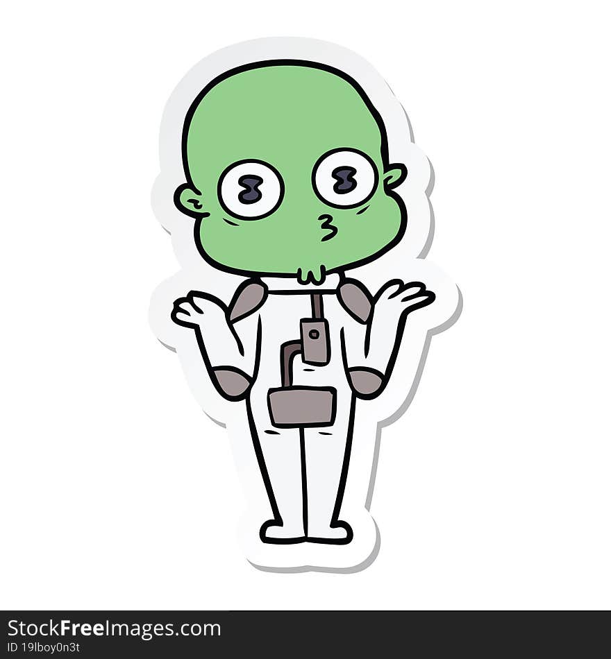 sticker of a confused weird bald spaceman