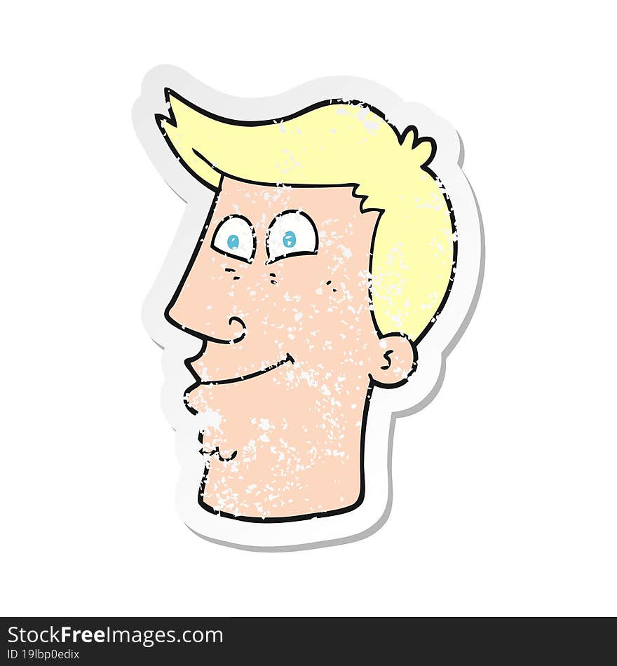 retro distressed sticker of a cartoon male face