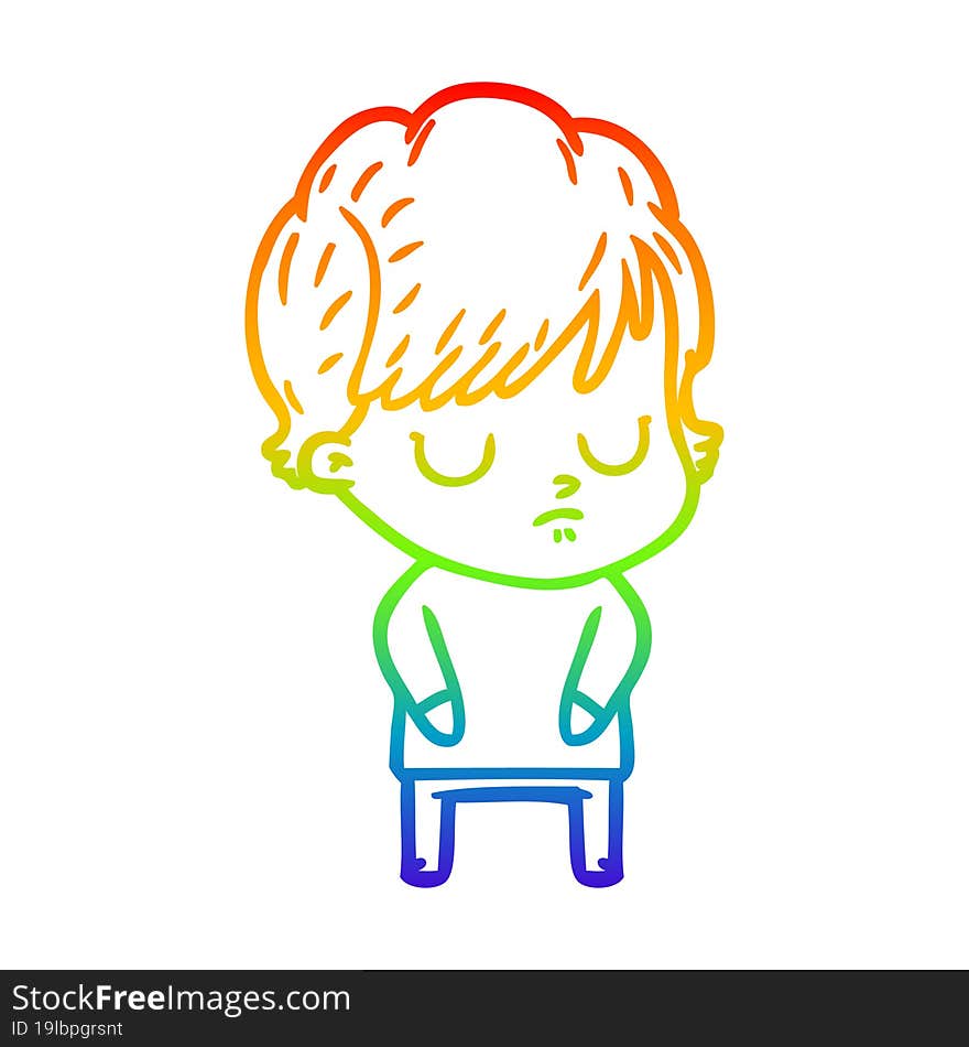 rainbow gradient line drawing of a cartoon woman