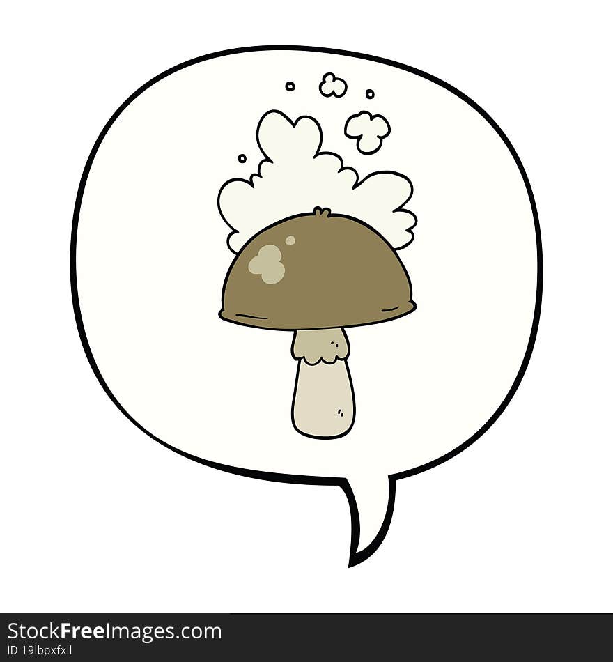 cartoon mushroom and spore cloud and speech bubble