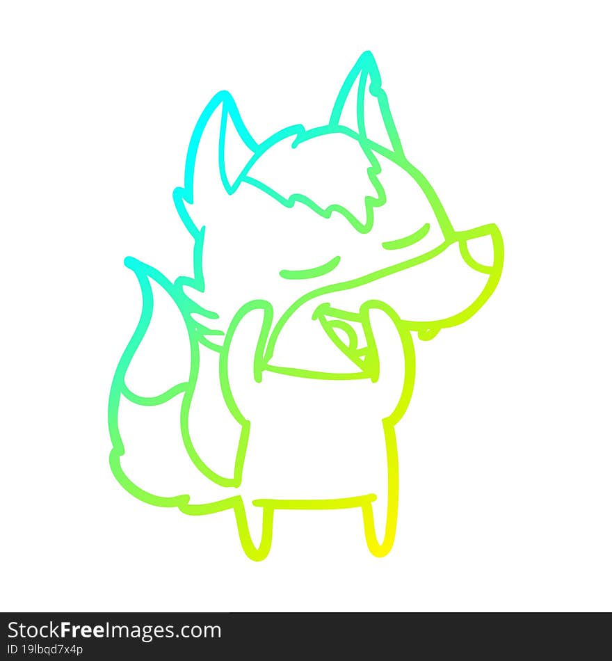 cold gradient line drawing cartoon wolf laughing