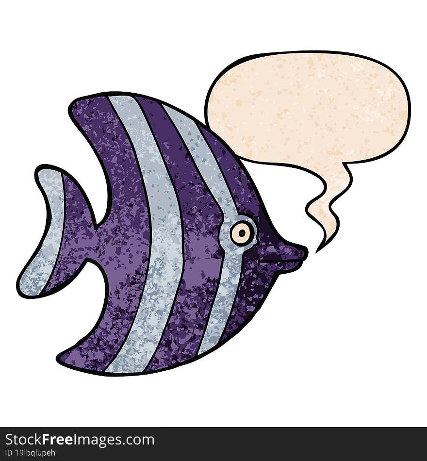 cartoon angel fish and speech bubble in retro texture style