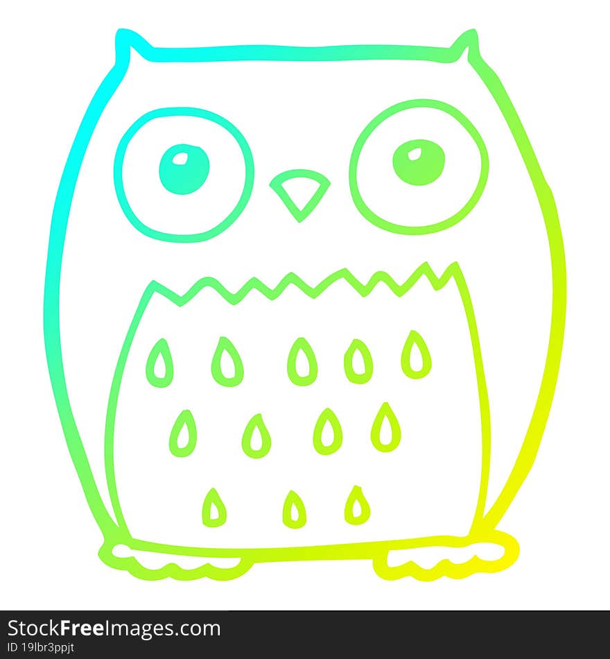 Cold Gradient Line Drawing Cartoon Owl