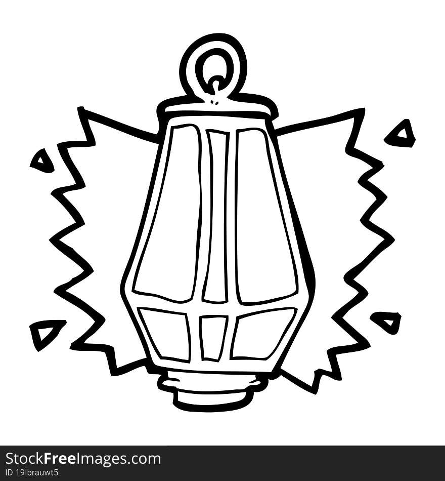 freehand drawn black and white cartoon lantern shining