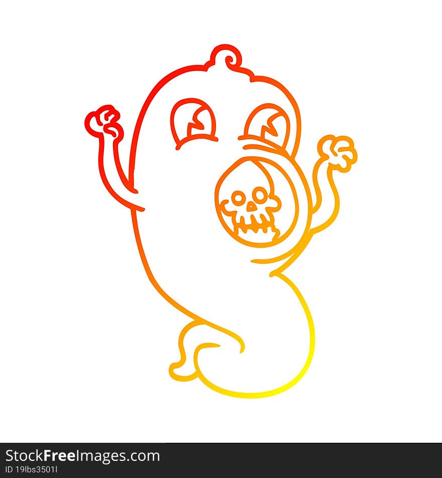 warm gradient line drawing of a cartoon ghost