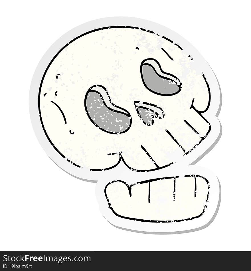 distressed sticker of a quirky hand drawn cartoon skull