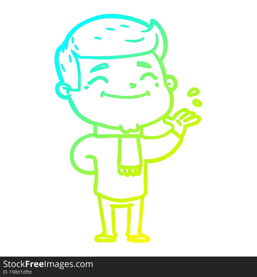 cold gradient line drawing of a happy cartoon man