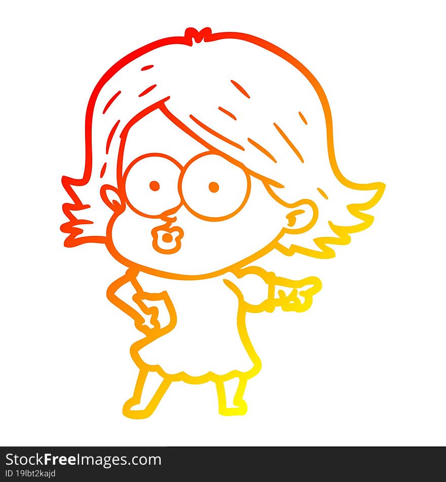 warm gradient line drawing cartoon girl pouting