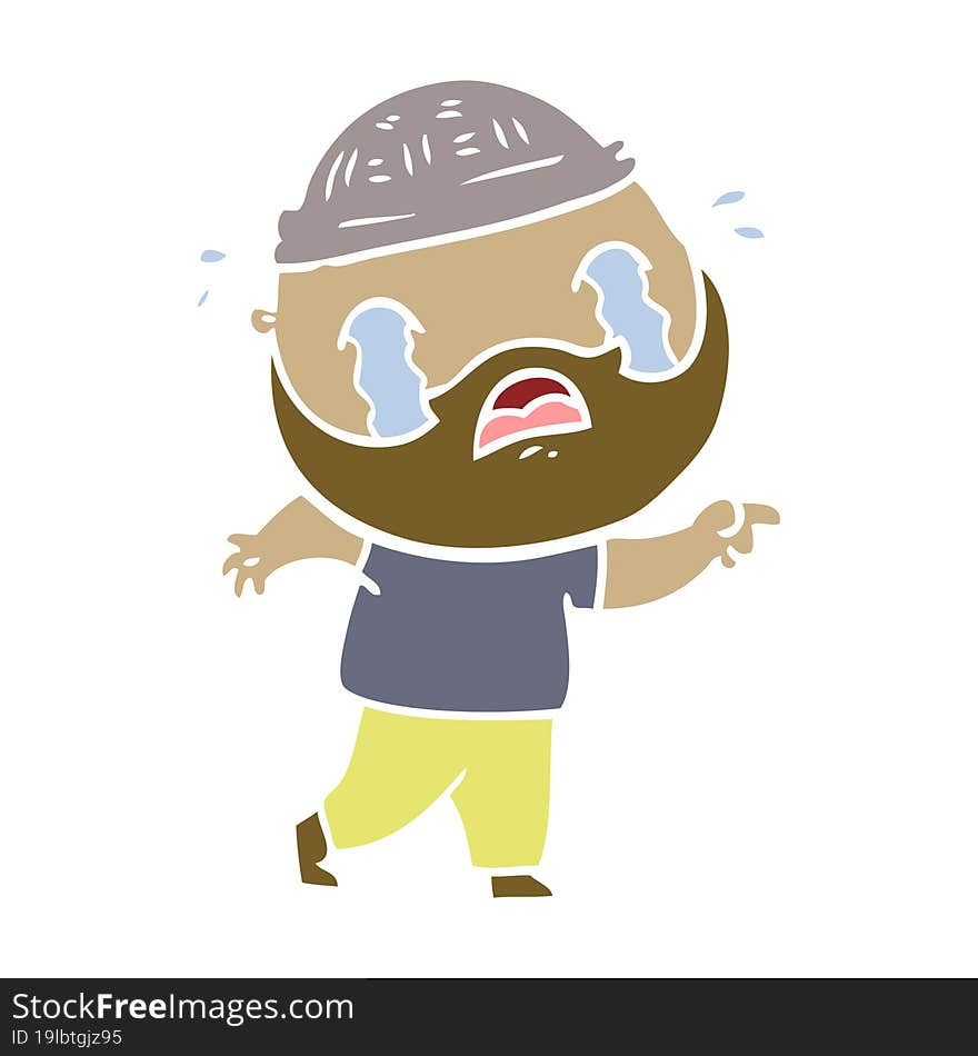 Flat Color Style Cartoon Bearded Man Crying