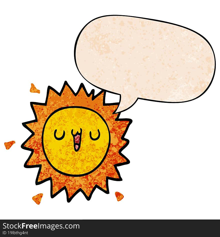 cartoon sun and speech bubble in retro texture style