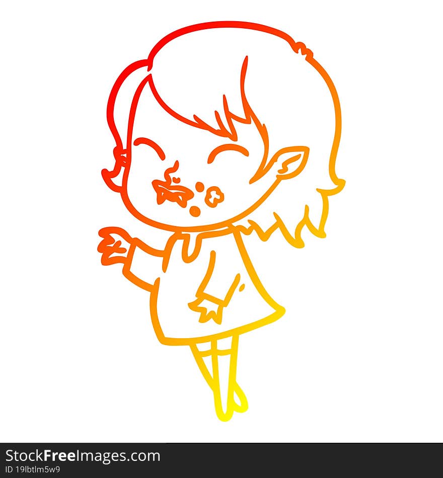 Warm Gradient Line Drawing Cartoon Vampire Girl With Blood On Cheek