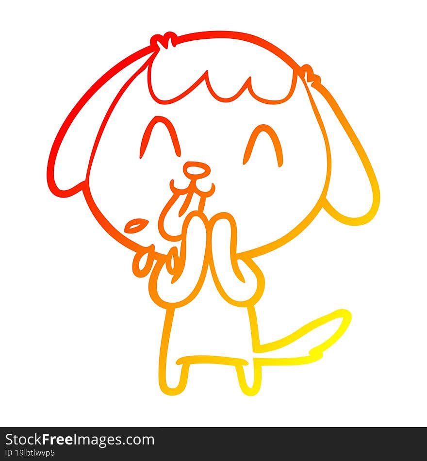 warm gradient line drawing of a cute cartoon dog