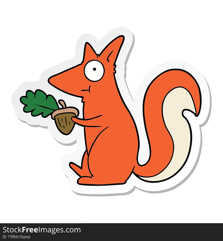 sticker of a cartoon squirrel with acorn