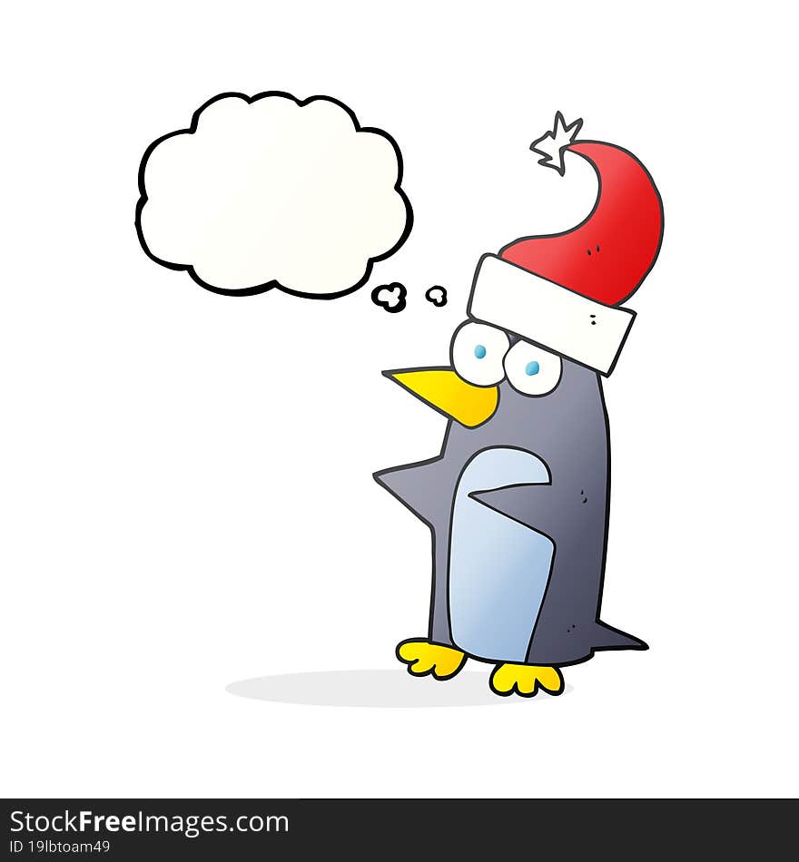 freehand drawn thought bubble cartoon christmas penguin