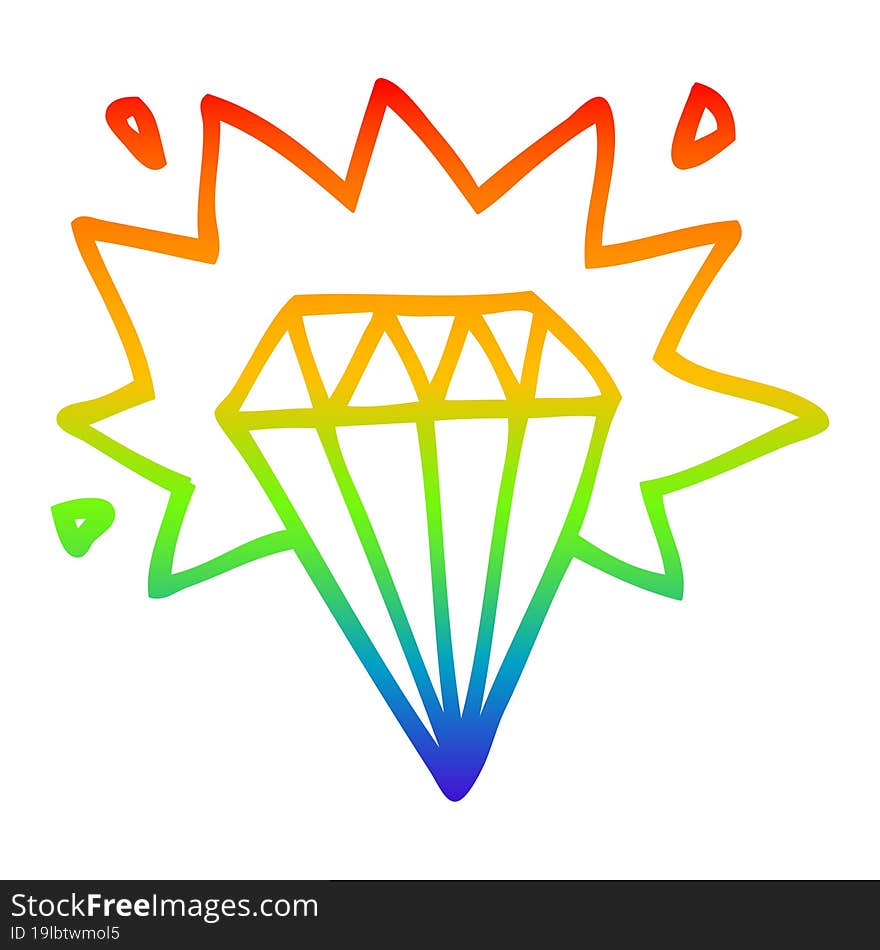 rainbow gradient line drawing cartoon tattoo diamond