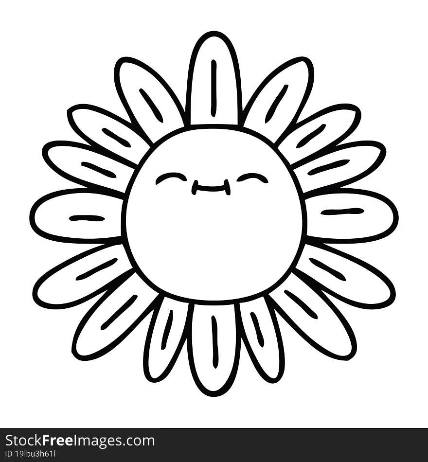 line drawing quirky cartoon flower. line drawing quirky cartoon flower