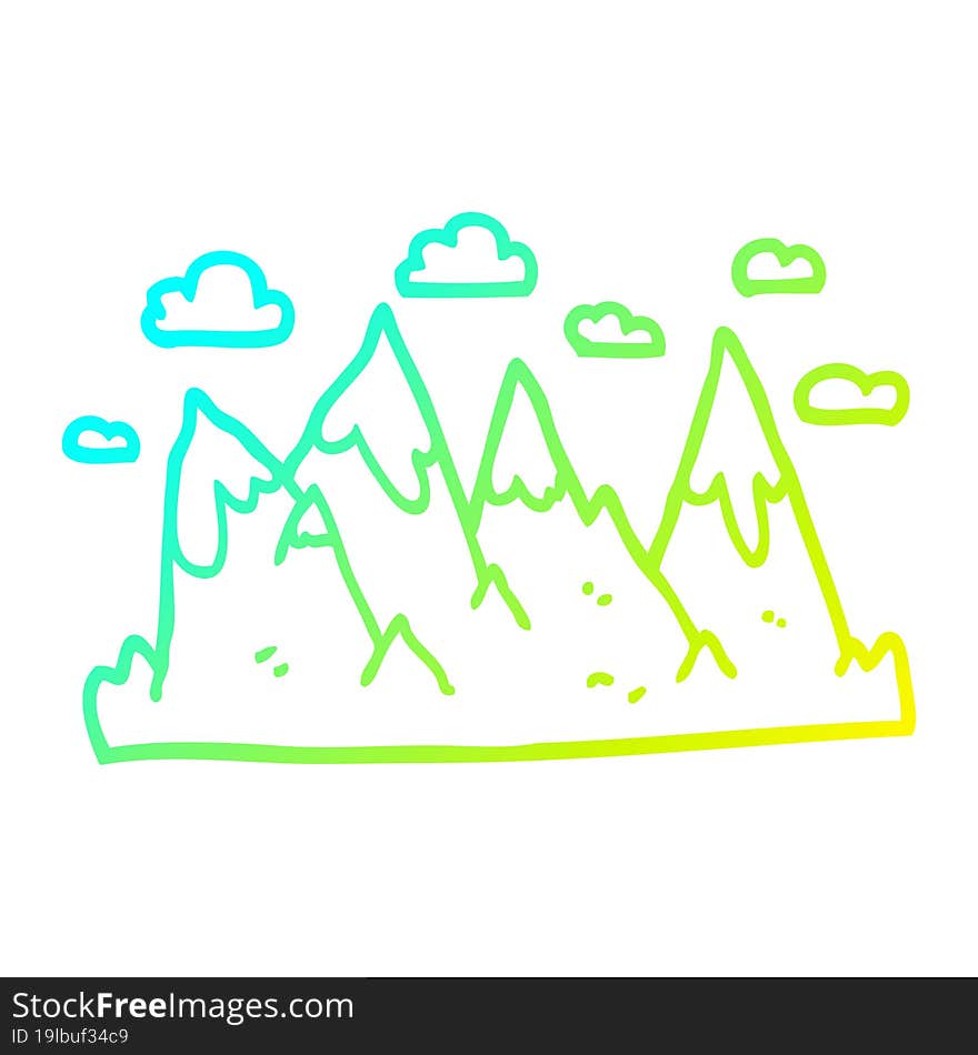 Cold Gradient Line Drawing Cartoon Mountain Range