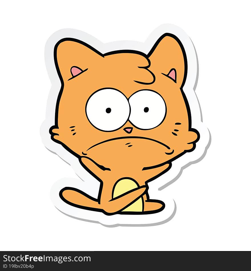 sticker of a cartoon nervous cat