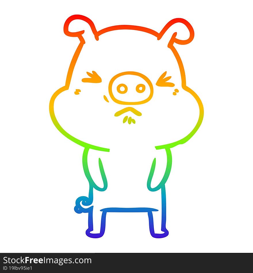 Rainbow Gradient Line Drawing Cartoon Grumpy Pig