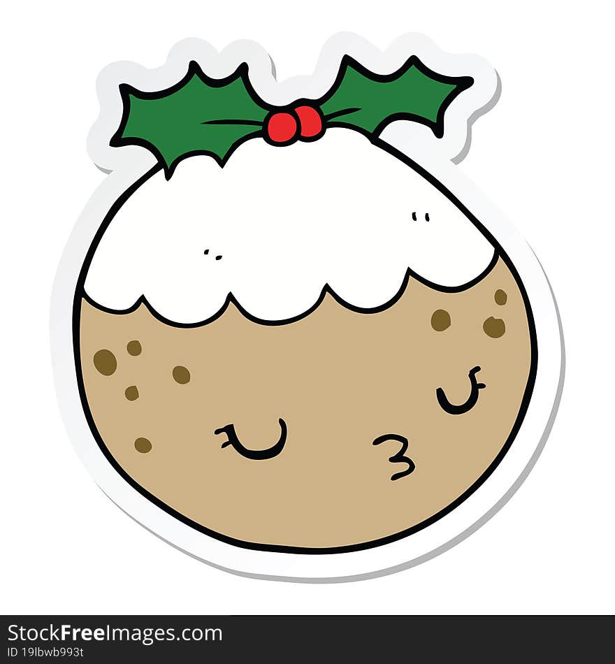 Sticker Of A Cute Cartoon Christmas Pudding