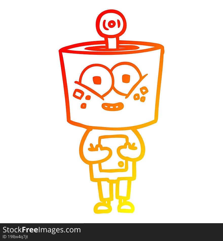 Warm Gradient Line Drawing Happy Cartoon Robot