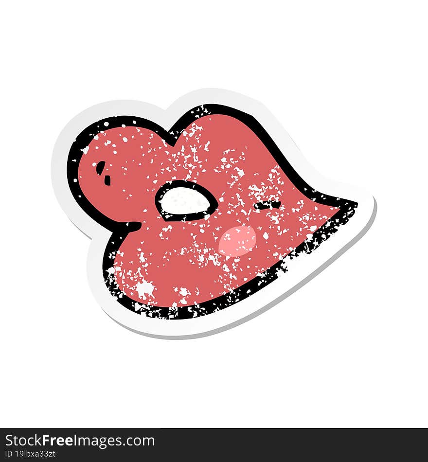 retro distressed sticker of a cartoon lips