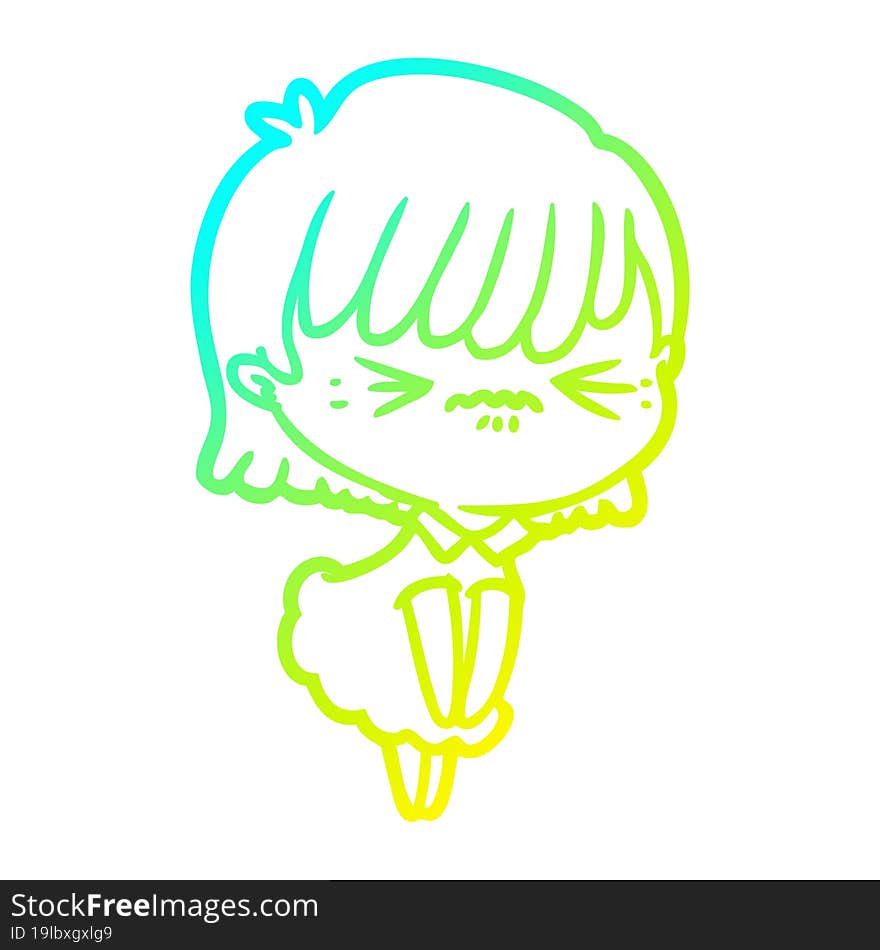 cold gradient line drawing annoyed cartoon girl