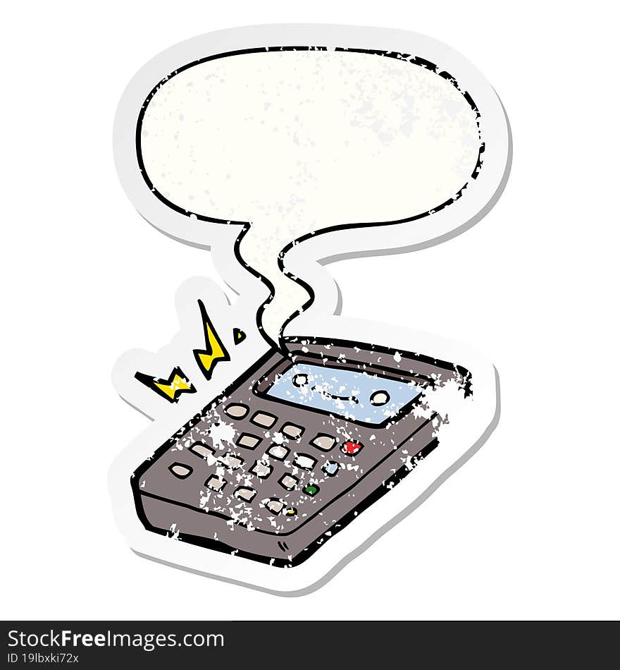 cartoon calculator and speech bubble distressed sticker