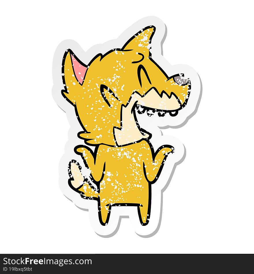 distressed sticker of a laughing fox cartoon