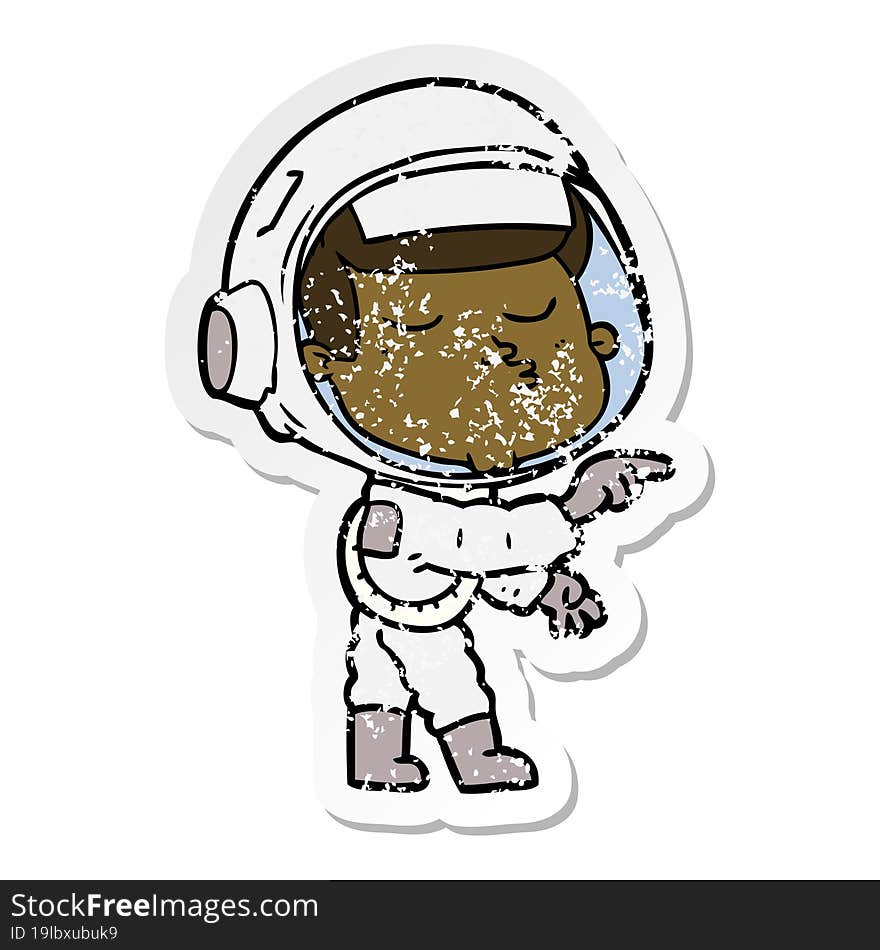 distressed sticker of a cartoon confident astronaut