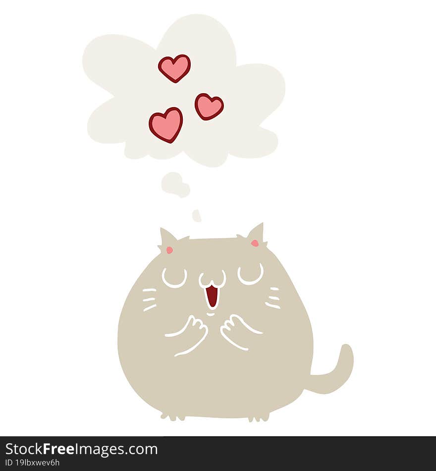 cute cartoon cat in love and thought bubble in retro style