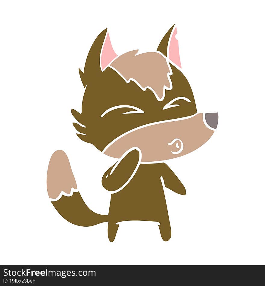 flat color style cartoon wolf whistling