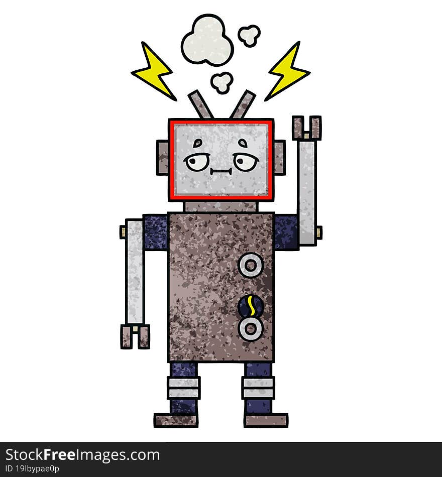 retro grunge texture cartoon of a robot