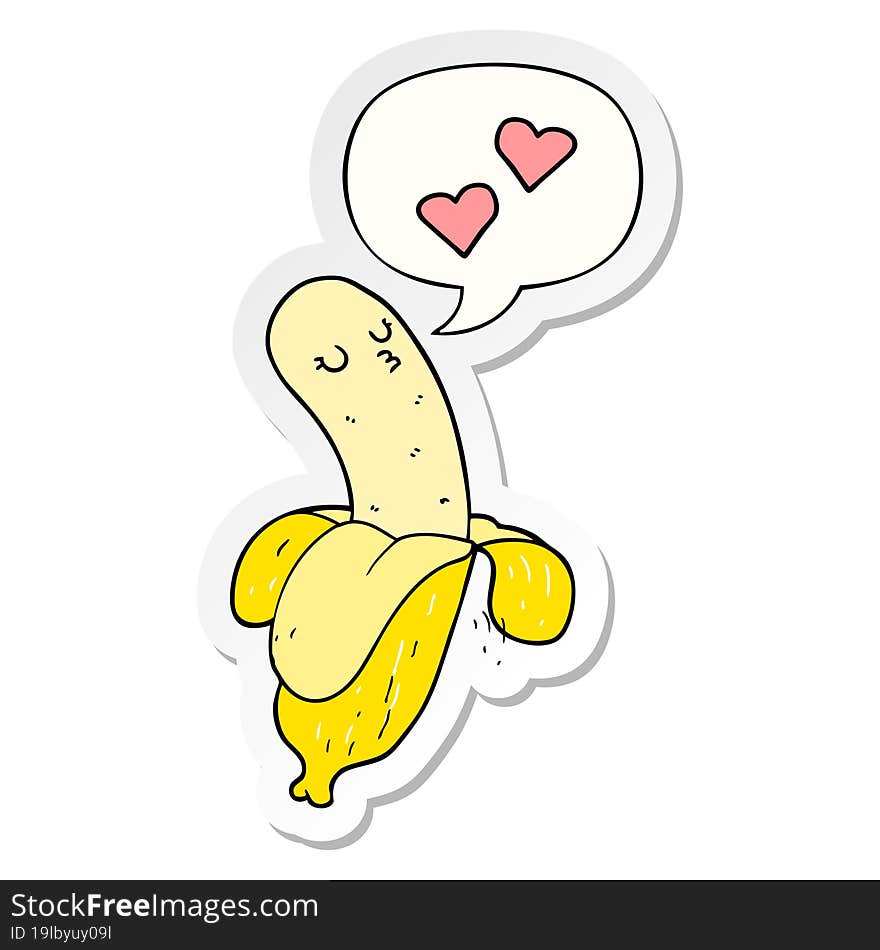 cartoon banana in love and speech bubble sticker