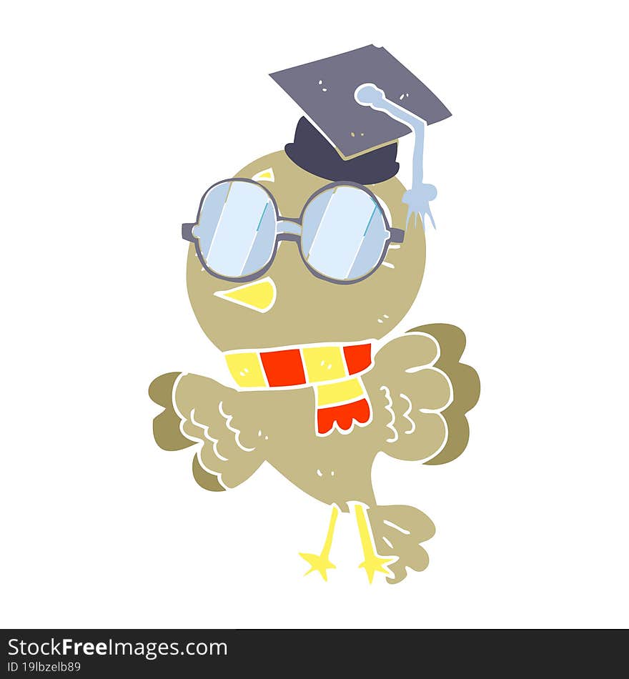 cute flat color illustration of a cartoon well educated bird