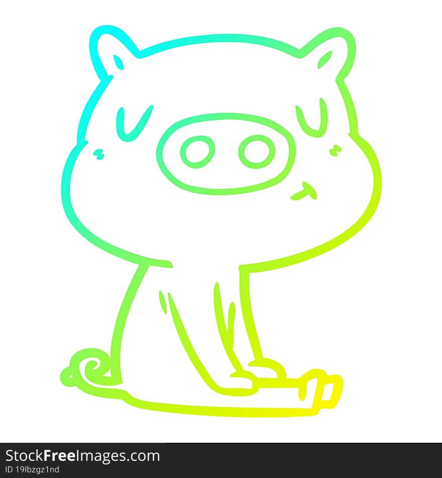 cold gradient line drawing of a cartoon content pig meditating