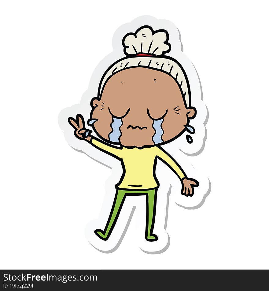 sticker of a cartoon crying old lady