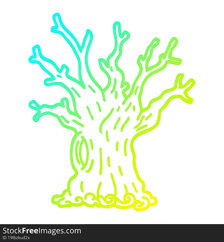 Cold Gradient Line Drawing Cartoon Tree