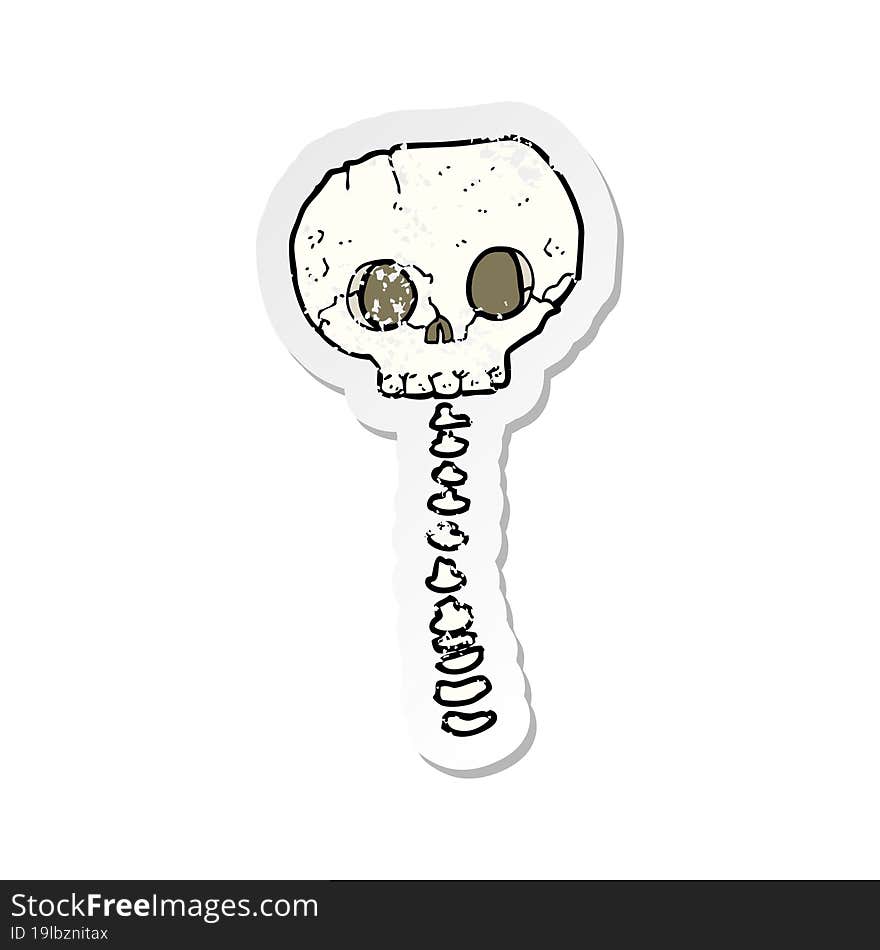 retro distressed sticker of a cartoon spooky skull and spine