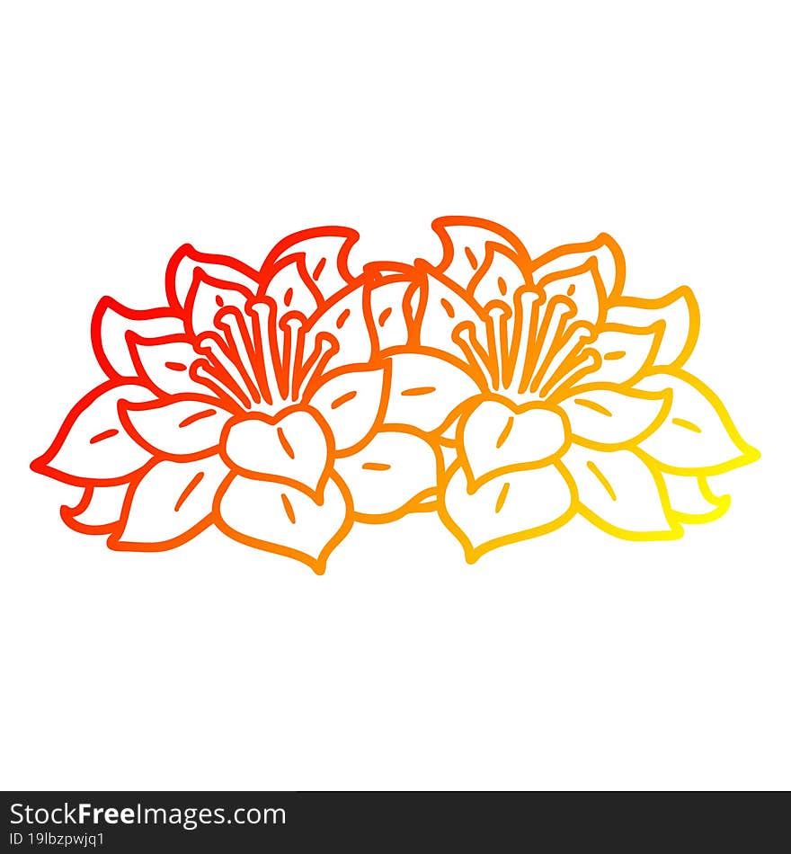 warm gradient line drawing cartoon flowers